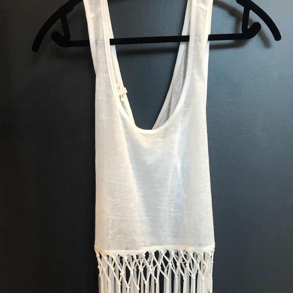 Sheer White Tank w Fringe